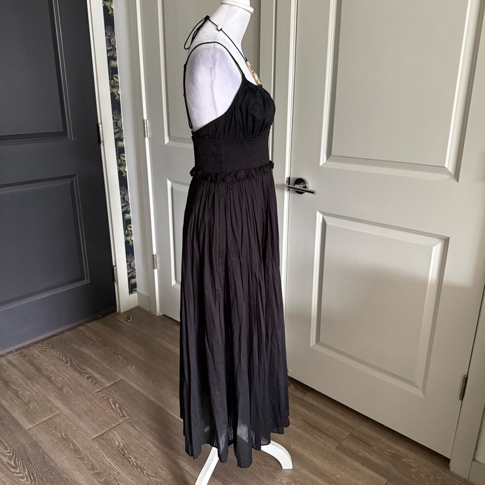 NWT Maje 100% Cotton Black Strappy A-line Maxi Sundress Size 38 - Picture 3 of 8